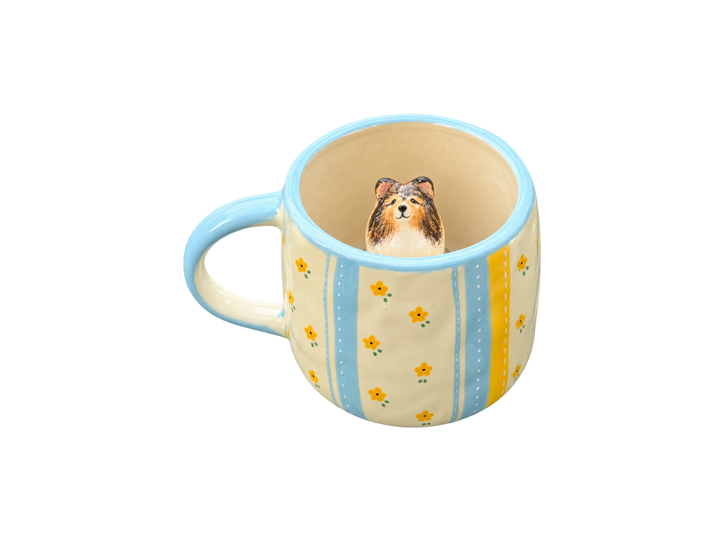 Tasse personnalisée Matin Fleuri avec figurine d’animal sculptée et peinte à la main