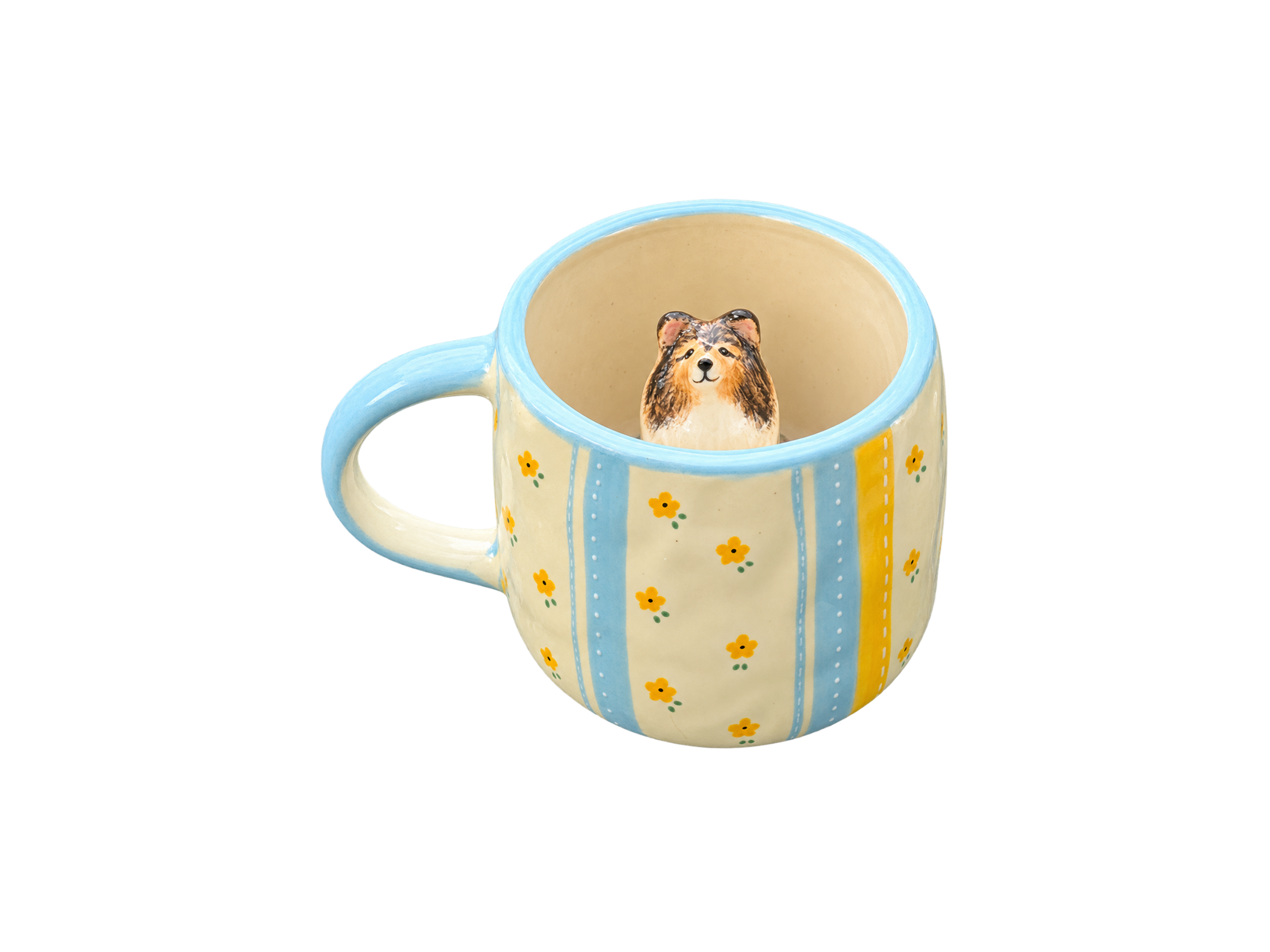 Tasse personnalisée Matin Fleuri avec figurine d’animal sculptée et peinte à la main