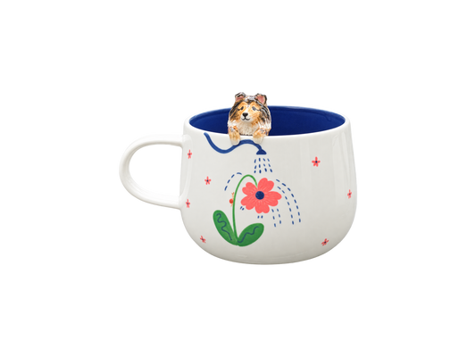 Tasse personnalisée Le jardin en fleurs avec figurine d’animal sculptée et peinte à la main
