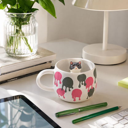 Mise en scène de la tasse personnalisée Pois Fondants avec figurine d’animal