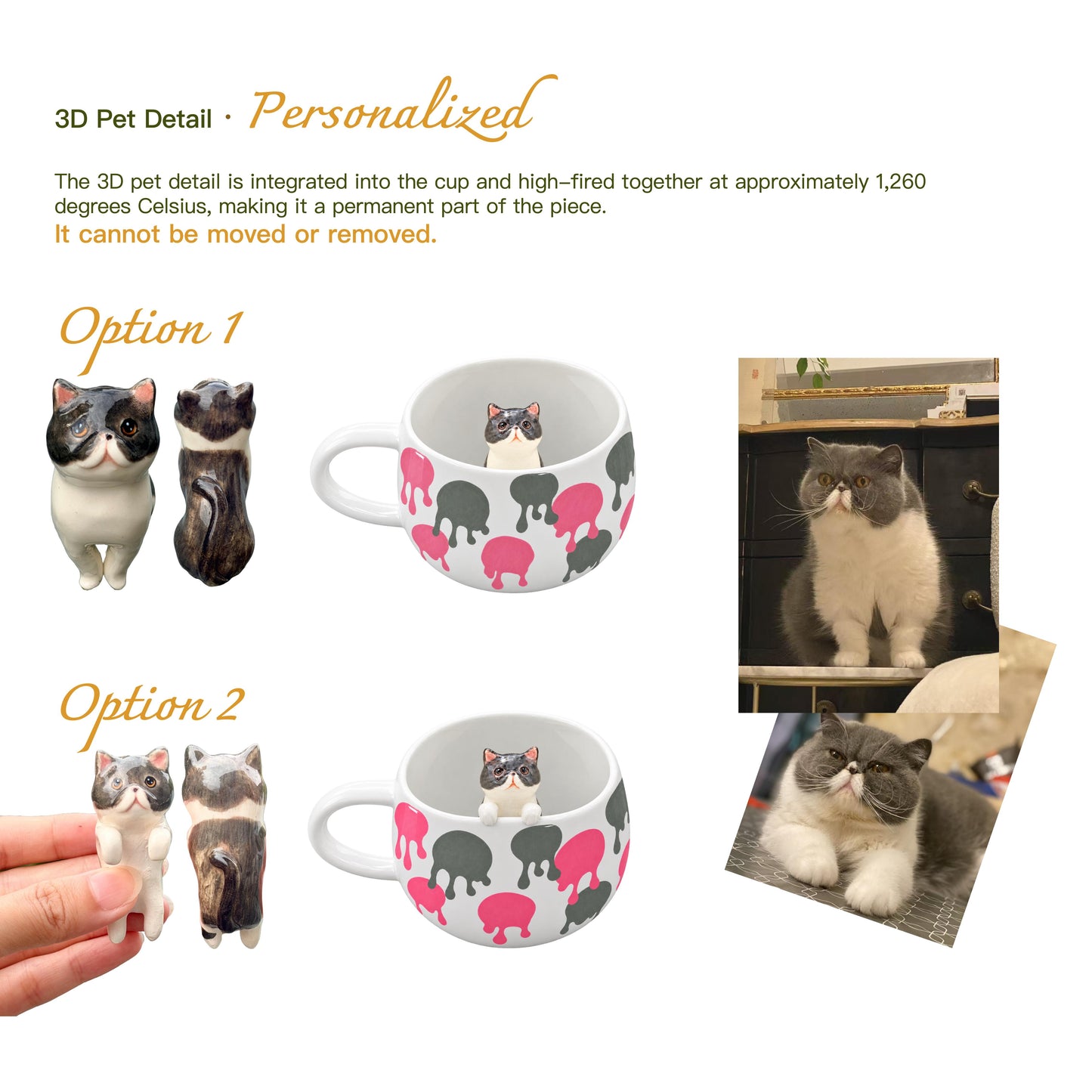 Options de position de la figurine sur la tasse personnalisée Pois Fondants