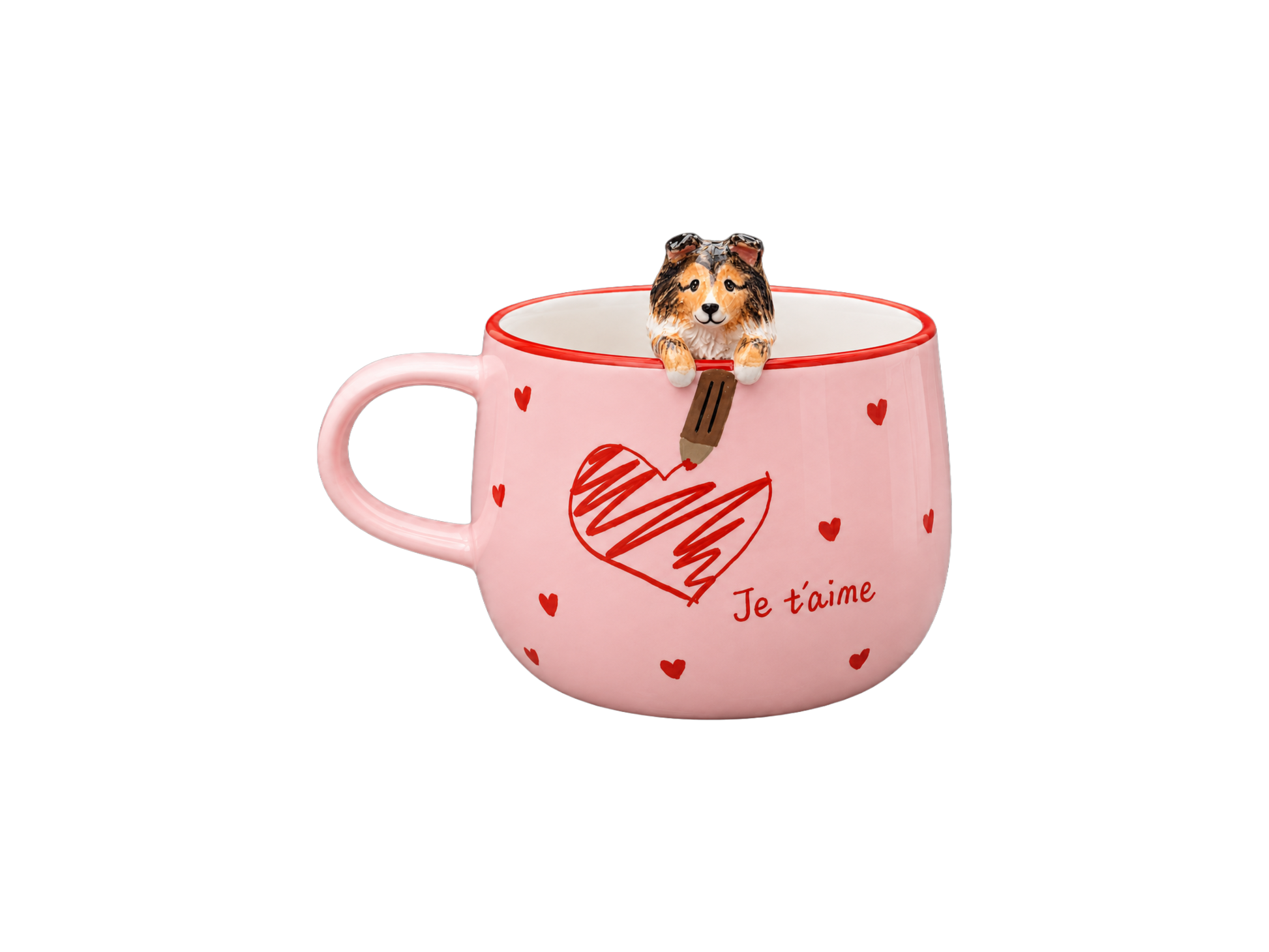 Tasse personnalisée Un petit mot d’amour avec figurine d’animal sculptée et peinte à la main