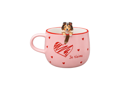 Tasse personnalisée Un petit mot d’amour avec figurine d’animal sculptée et peinte à la main