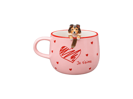 Tasse personnalisée Un petit mot d’amour avec figurine d’animal sculptée et peinte à la main